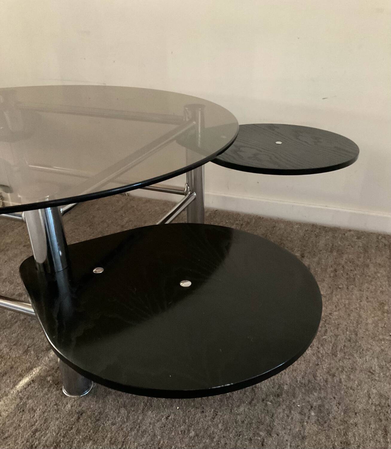 Vintage 1980s coffee table in smoked glass and chrome metal