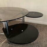 Vintage coffee table from the 80s in smoked glass and chrome metal
