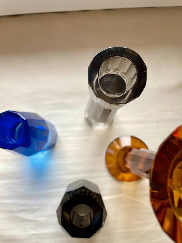 4 designer candle holders in colored glass