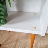 Vintage bedside table with tapered legs - white