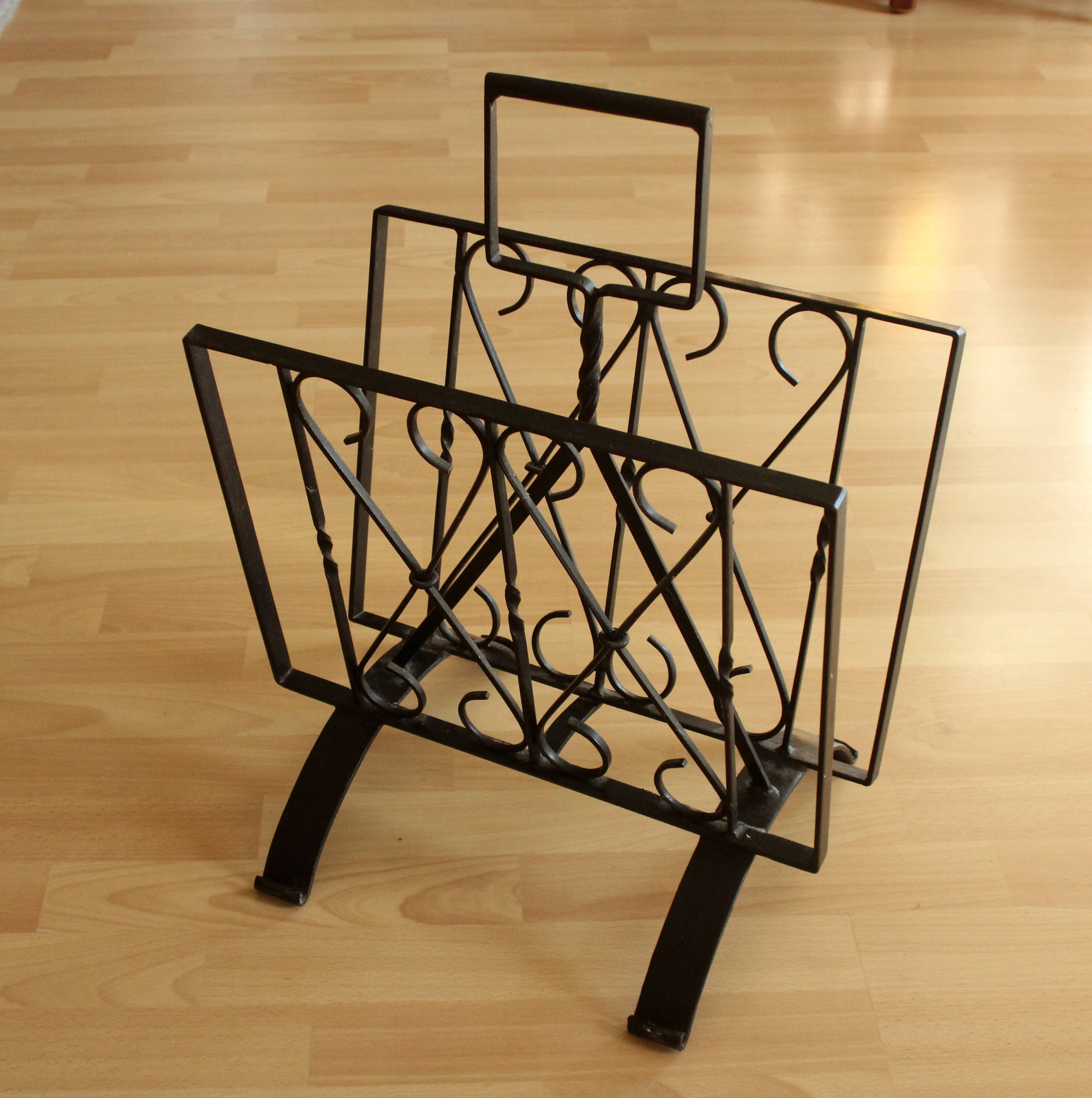 Handmade wrought iron magazine rack - vintage