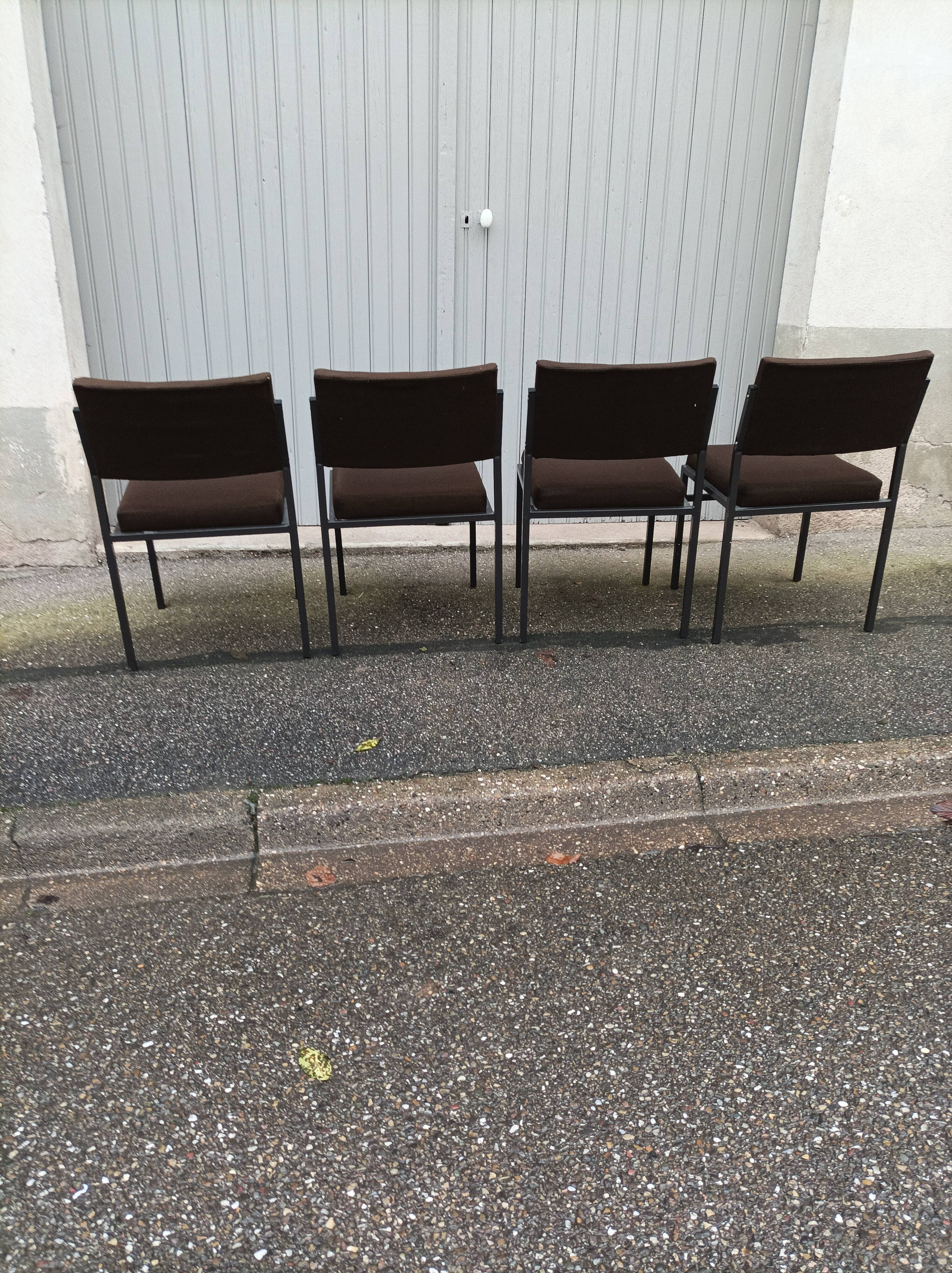 Set of 4 vintage chairs brown fabric