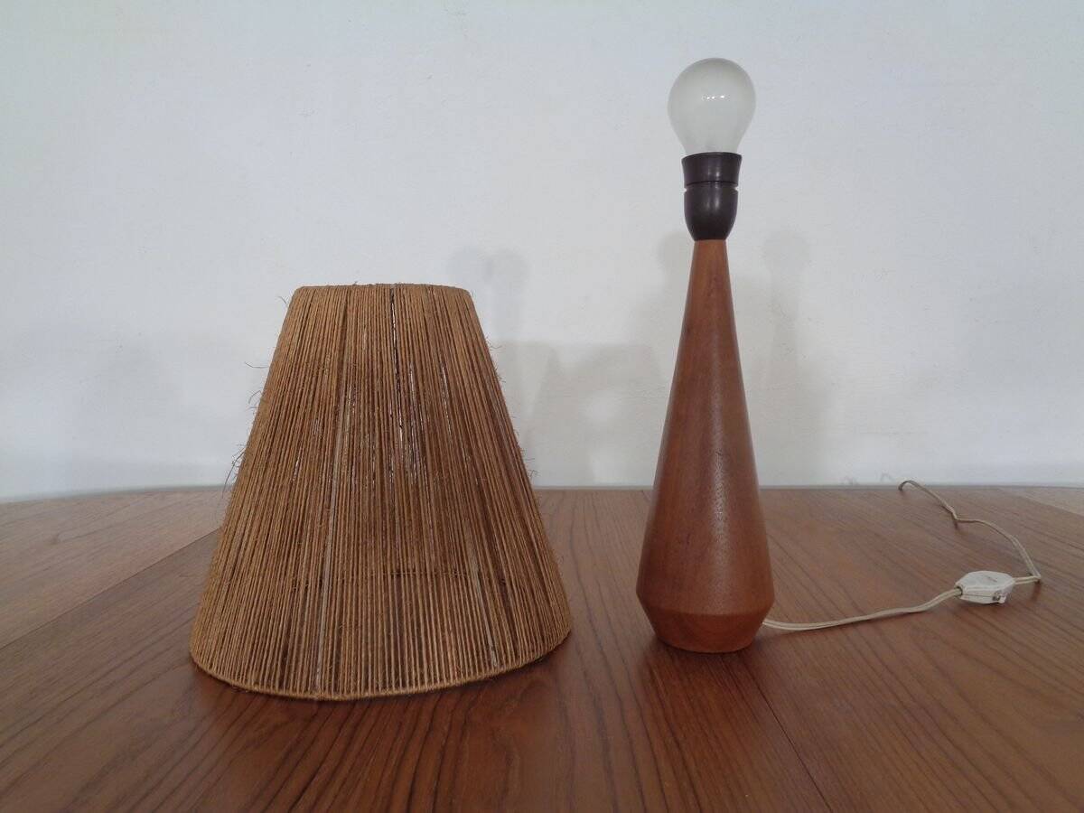 Mid-Century Danish Teak and Sisal Table Lamp, 1950s