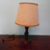 Wooden Desk Lamp with Geometric Design and Fabric Shade, France