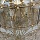 70s designer chandelier with smoked glass plates and gold metal frame