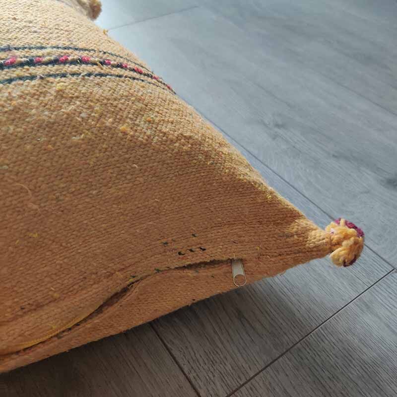 Yellow Berber cushion with cotton pompom