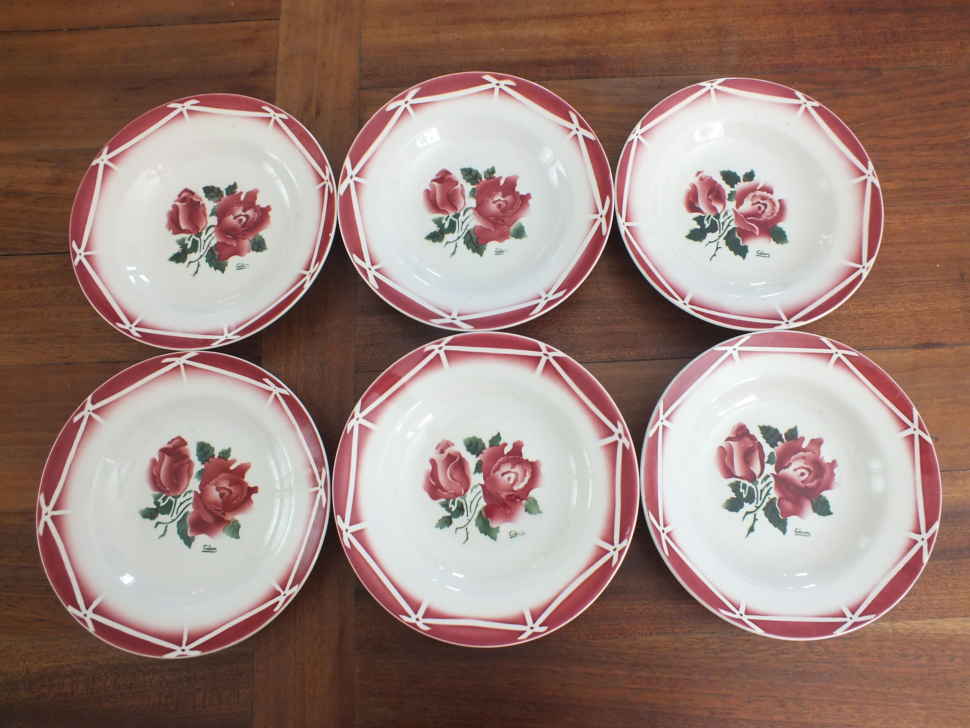 6 vintage Digoin Sarreguemines hollow plates model Cibon Lot 7