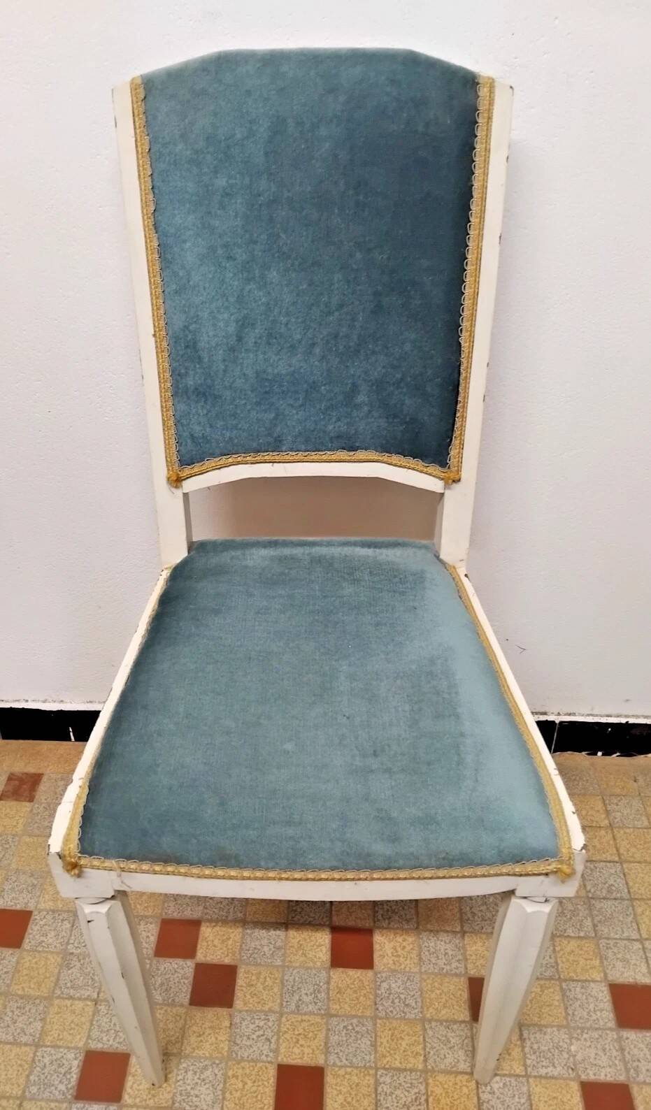 Chaise Style Louis XVI En bois Et Velours Bleu