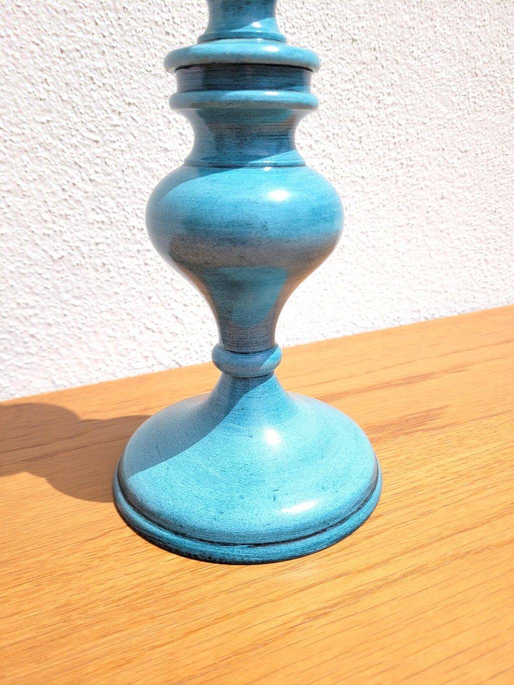 Turquoise blue metal baluster candle holder