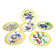 Orchies set of 6 yellow earthenware dessert plates with stencilled fruit decoration.