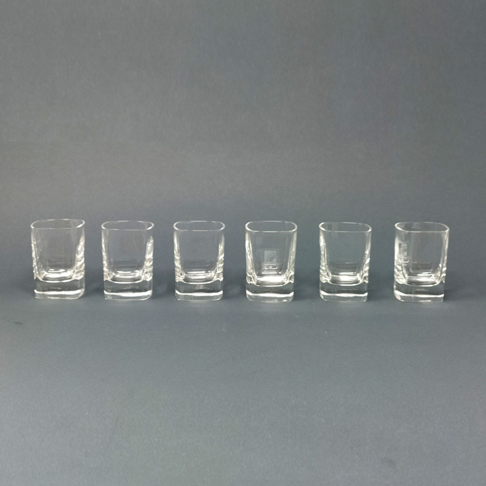 Italian vintage crystal decanter with 6 crystal glasses signed Luigi Bormioli 1970s