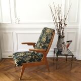 Vintage armchair 60 renovated in tapestry of green inspiration
