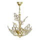 Antique 3-light floral pendant light in gilded metal with glass pendants. 80s