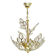 Antique 3-light floral pendant light in gilded metal with glass pendants. 80s