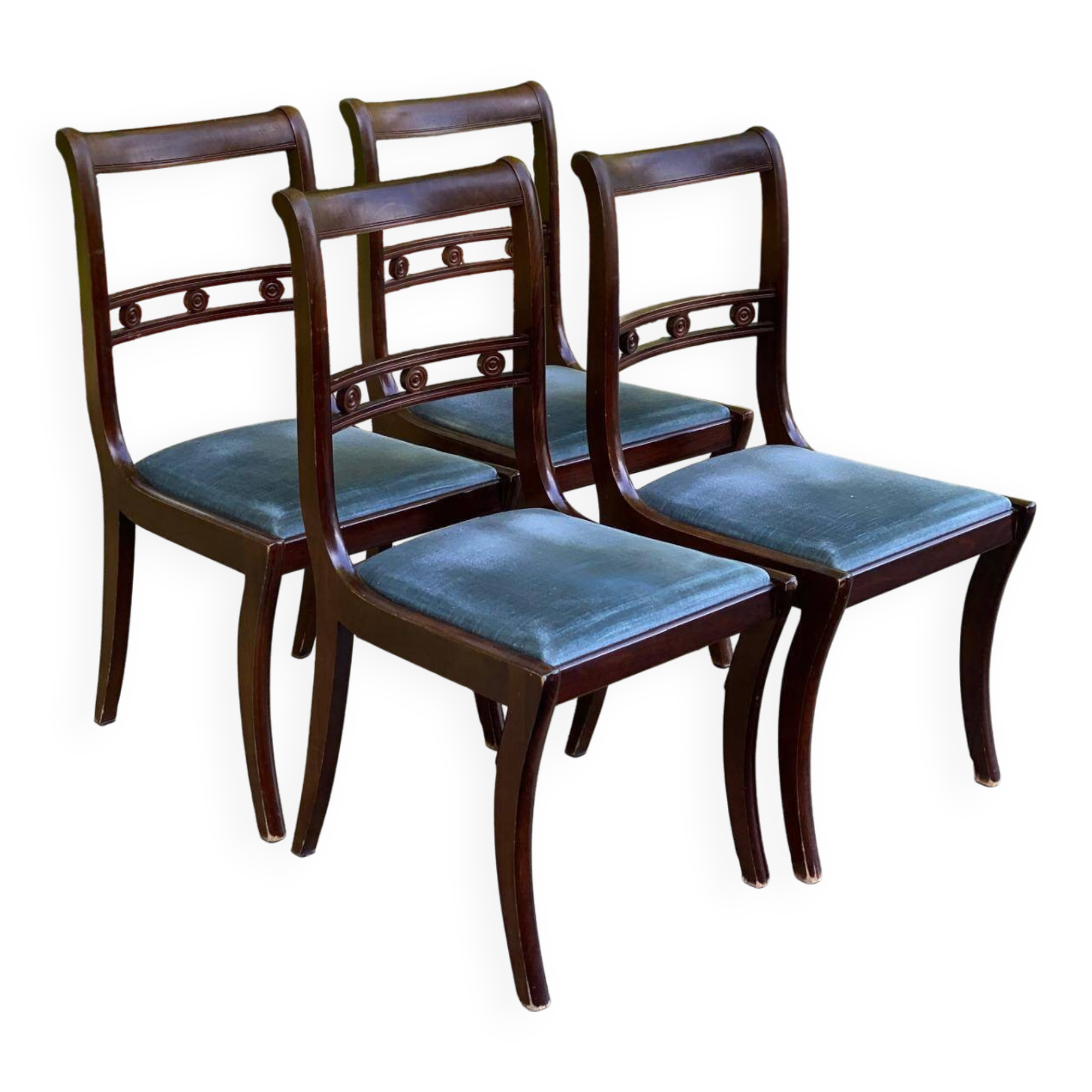 4 Louis Philippe walnut and blue velvet chairs