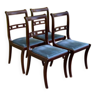 4 Louis Philippe walnut and blue velvet chairs