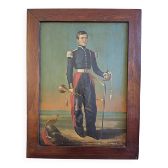 Tableau Peinture Toile Portrait officier napoleon 1er Signé
