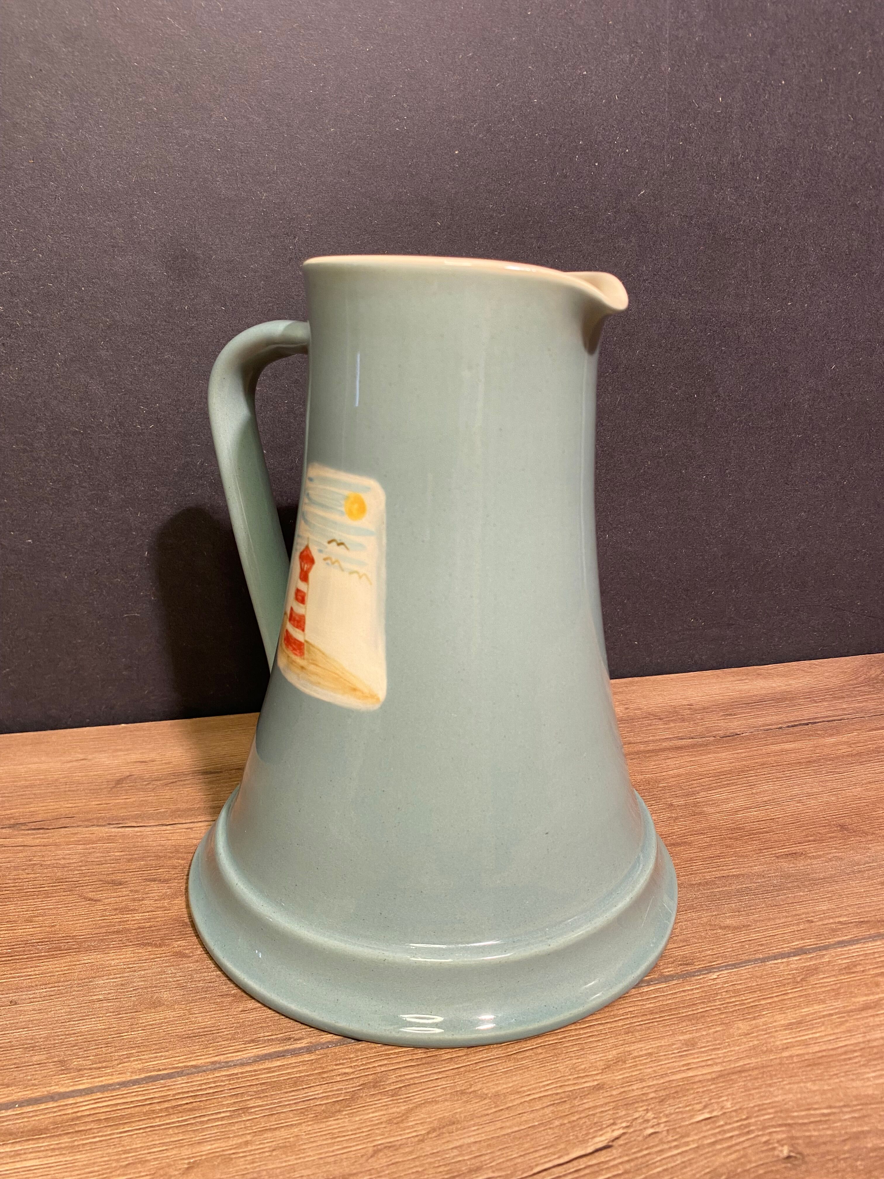 Pitcher, earthenware pitcher with headlight decoration signed Gabriella Railler