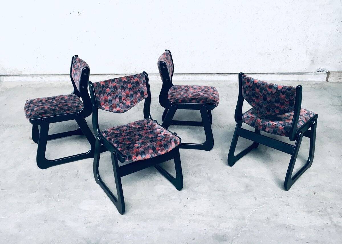 Mid-Century Modern Black Stained Wood Dining Chairs, 1970s, Set of 4