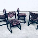 Mid-Century Modern Black Stained Wood Dining Chairs, 1970s, Set of 4