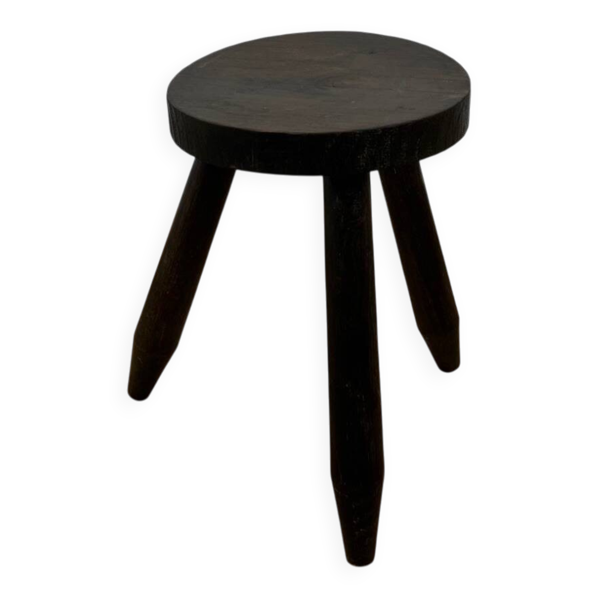Small brutalist tripod stool in solid wood, 1960