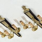Ancien Paire Appliques 3 Feux - Bronze Doré et Acajou - Néoclassique - 40's