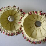 Set of 2 old fabric lampshades with vintage retro deco tassel 30 cm