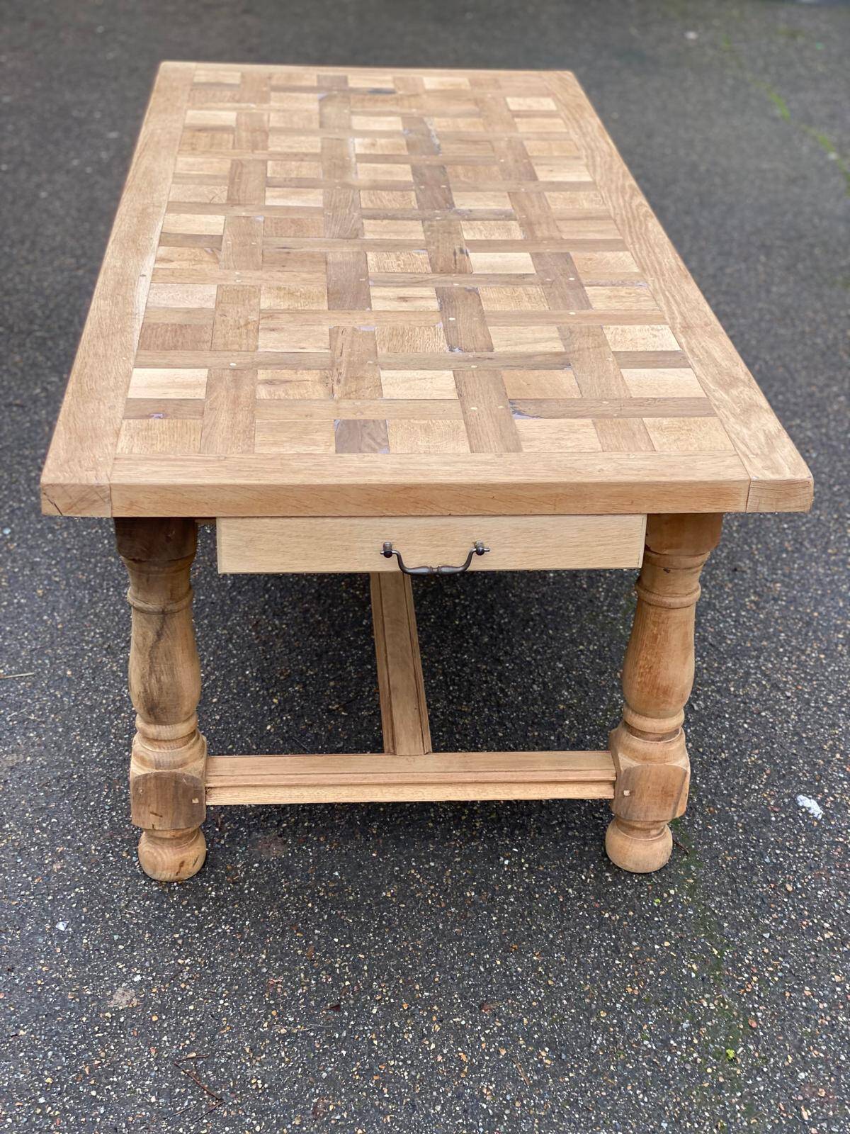 Renovated farmhouse dining table in solid oak 210cm 19th century
