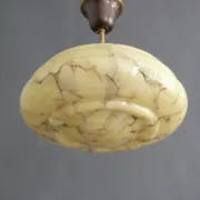 Art Deco pendant light with beige glass lampshade and short rod - circa 1920-1930