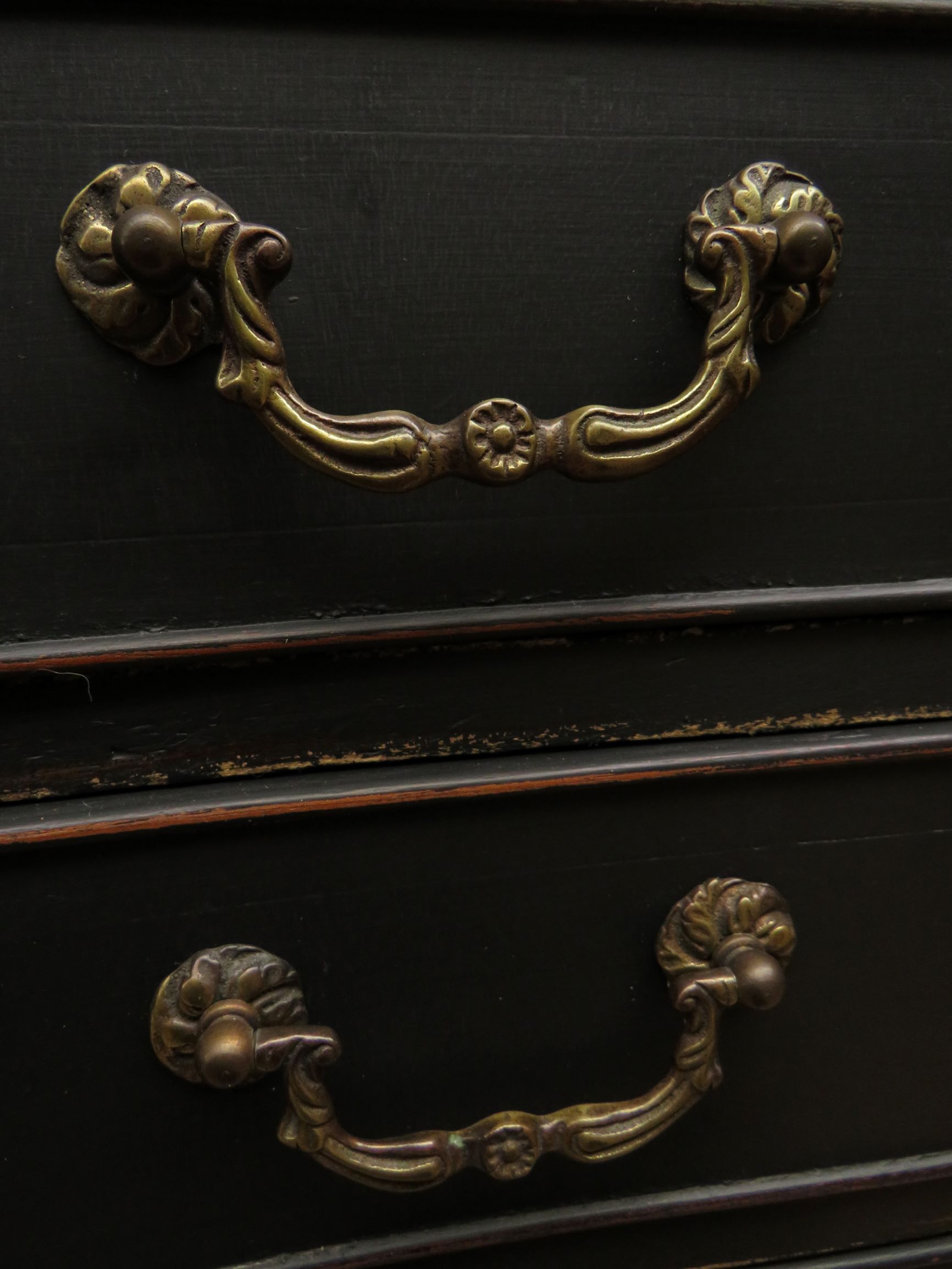Antique black painted serpentine bachelors chest of drawers