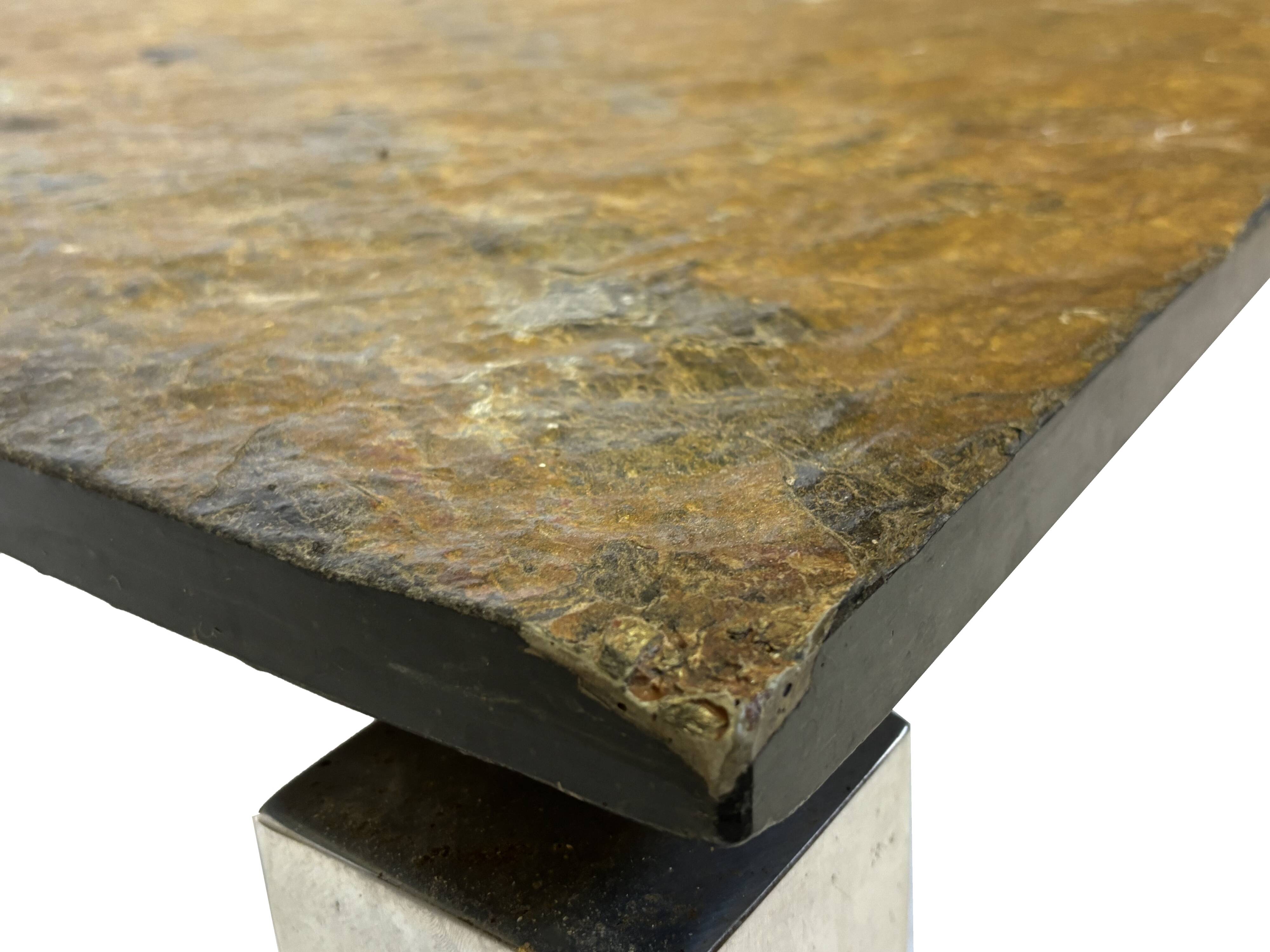 Table basse carrée plateau en pierre et piètement en acier chromé - années 60