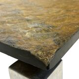 Vintage Square coffee table with slat stone top and chromed steel base - 1960s