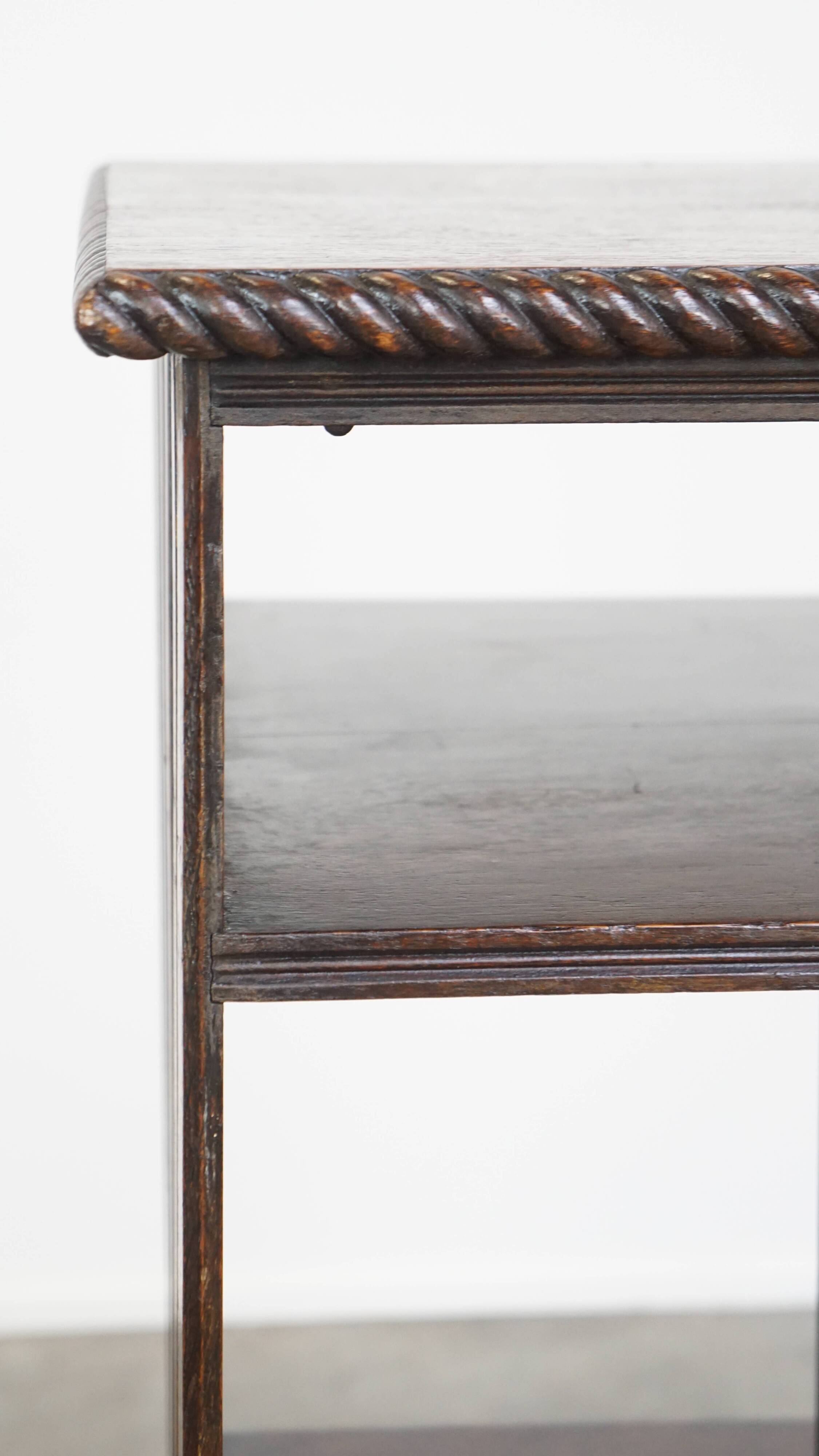 Large Antique English Oak Book Carousel on Original Wheels
