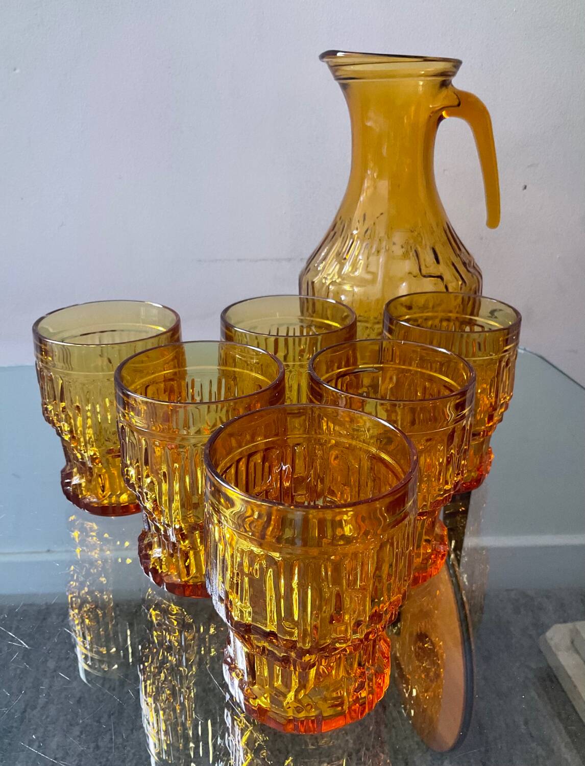 Series of 6 glasses and carafe from the 70s Italy