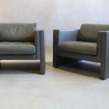 Pair of Walter Knoll gray leather armchairs design Jürgen Lange
