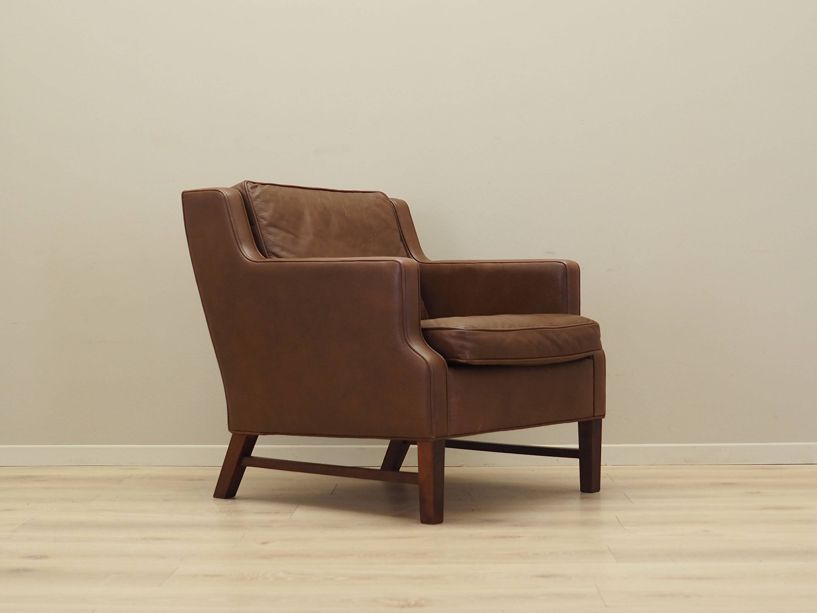 Brown leather armchair, Danish design, 1960s, production: Denmark