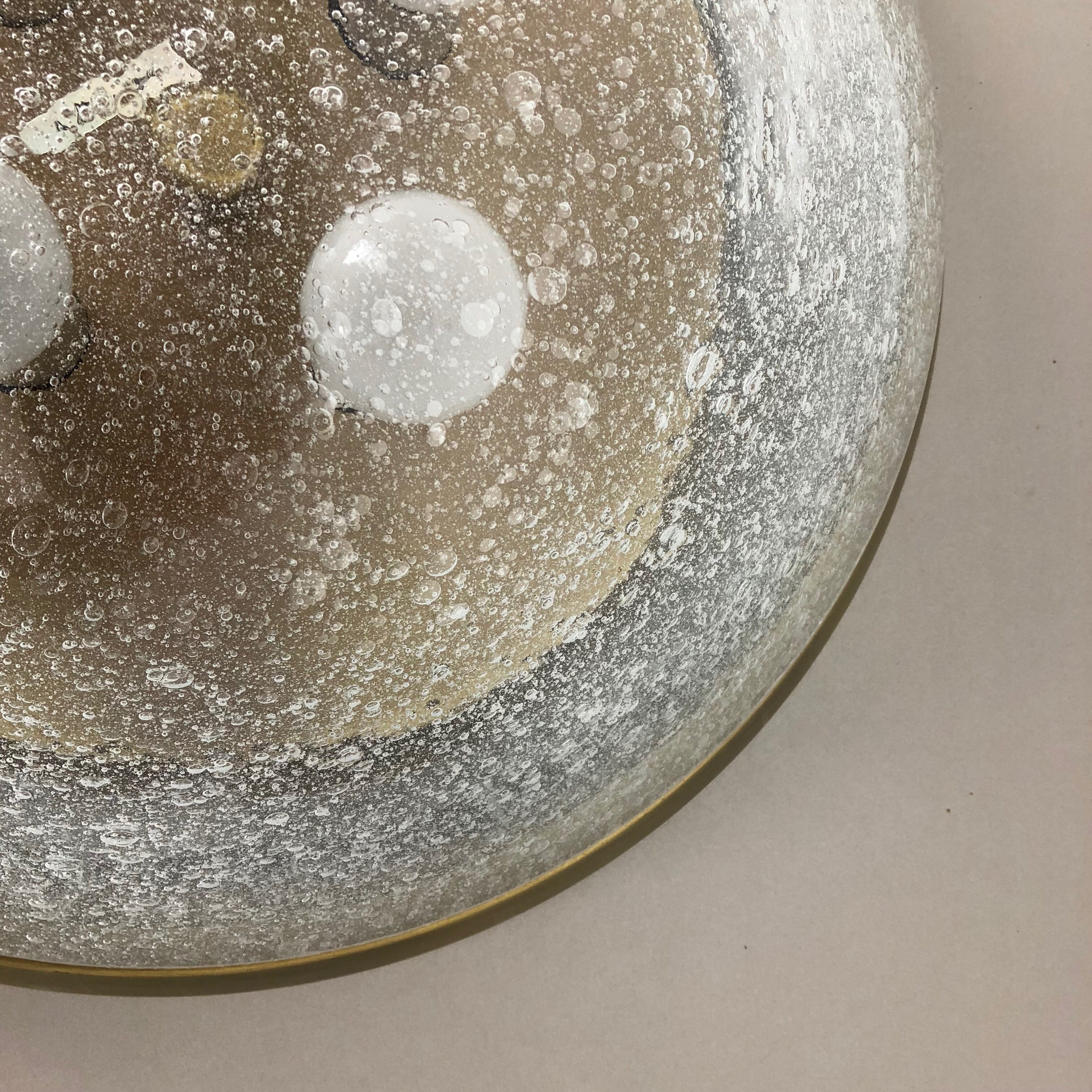 Ice glass bubble brass ceiling light by Hillebrand Leuchten, Germany, 1970s