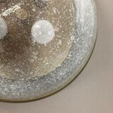 Ice glass bubble brass ceiling light by Hillebrand Leuchten, Germany, 1970s