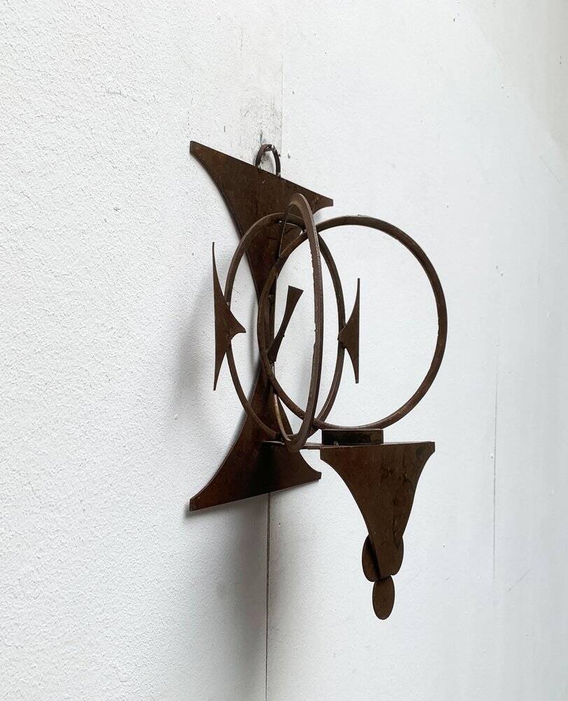 Danish mid-century brutalist metal wall sculpture and candle holder by Henrik Horst, 1960s.