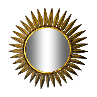 Sun wall lamp by Ferro Arte, Metal and Gold Leaf, Spain, 1960