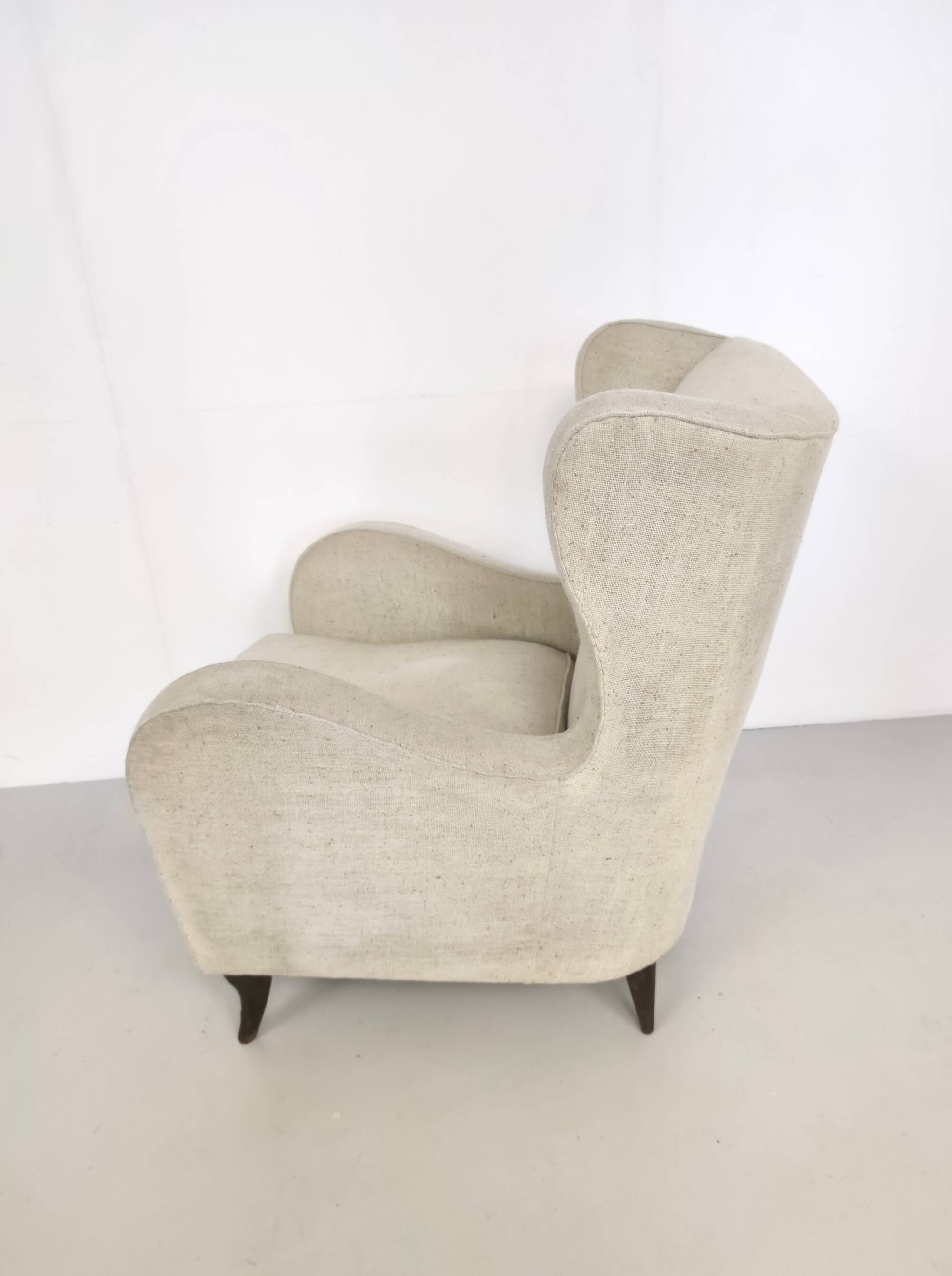 Ivory Lounge Chair with Ottoman in the Style of Gio Ponti, Italy