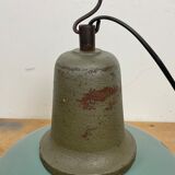 Industrial petrol enamel factory lamp with cast iron top, 1960s