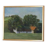 Original Swedish oil on canvas – “Landscape with Farm” by H. Engkvist – dated 1983 – vintage & framed – 41 × 50 cm (16.1" × 19.7")