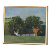 Original Swedish oil on canvas – “Landscape with Farm” by H. Engkvist – dated 1983 – vintage & framed – 41 × 50 cm (16.1" × 19.7")