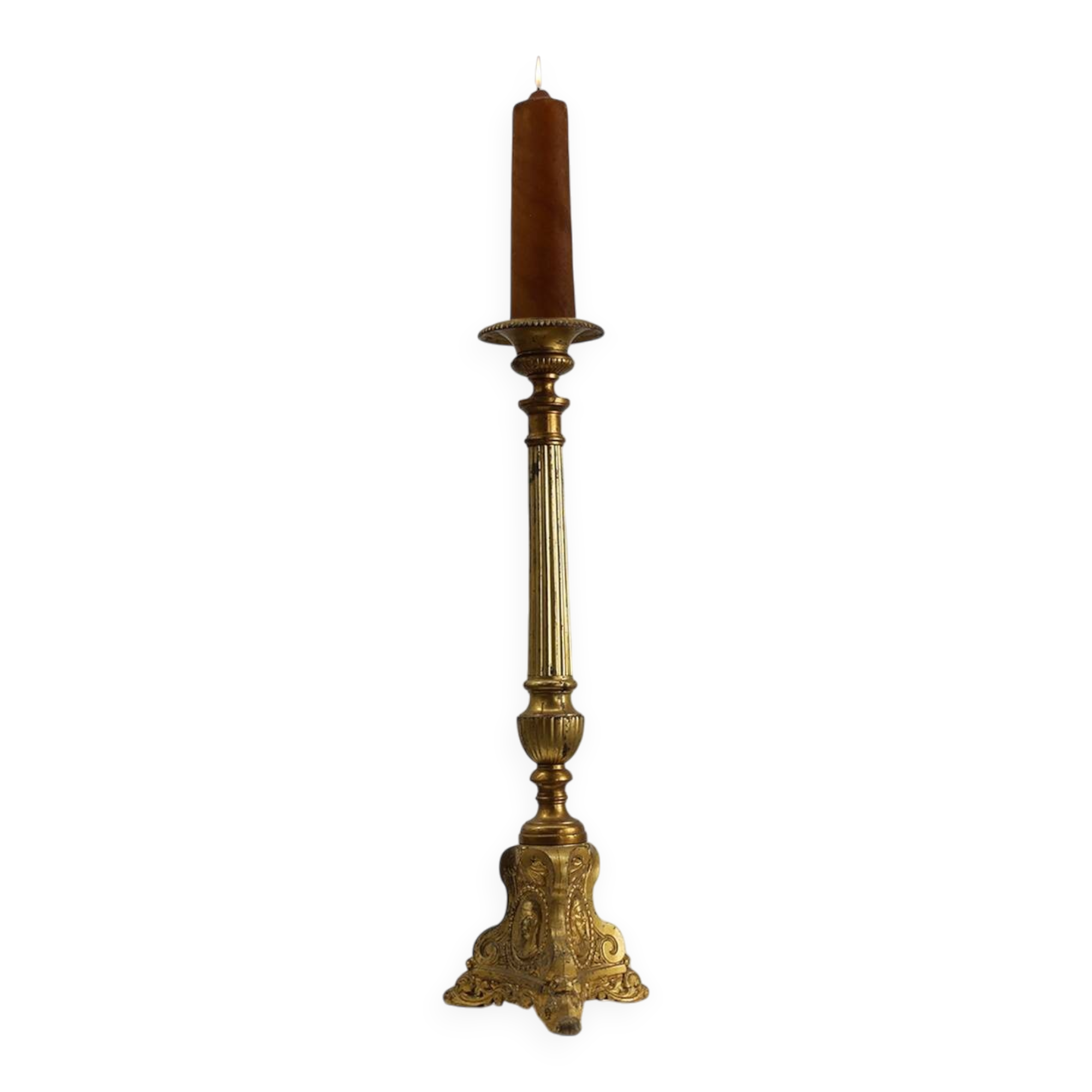 Large Provincial Copper Church Candlestick, France, ca. 1900