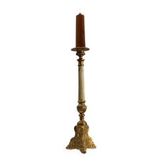 Large Provincial Copper Church Candlestick, France, ca. 1900