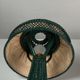 Green Art Deco rattan wicker mushroom "Eiffel" table lamp, 1950s