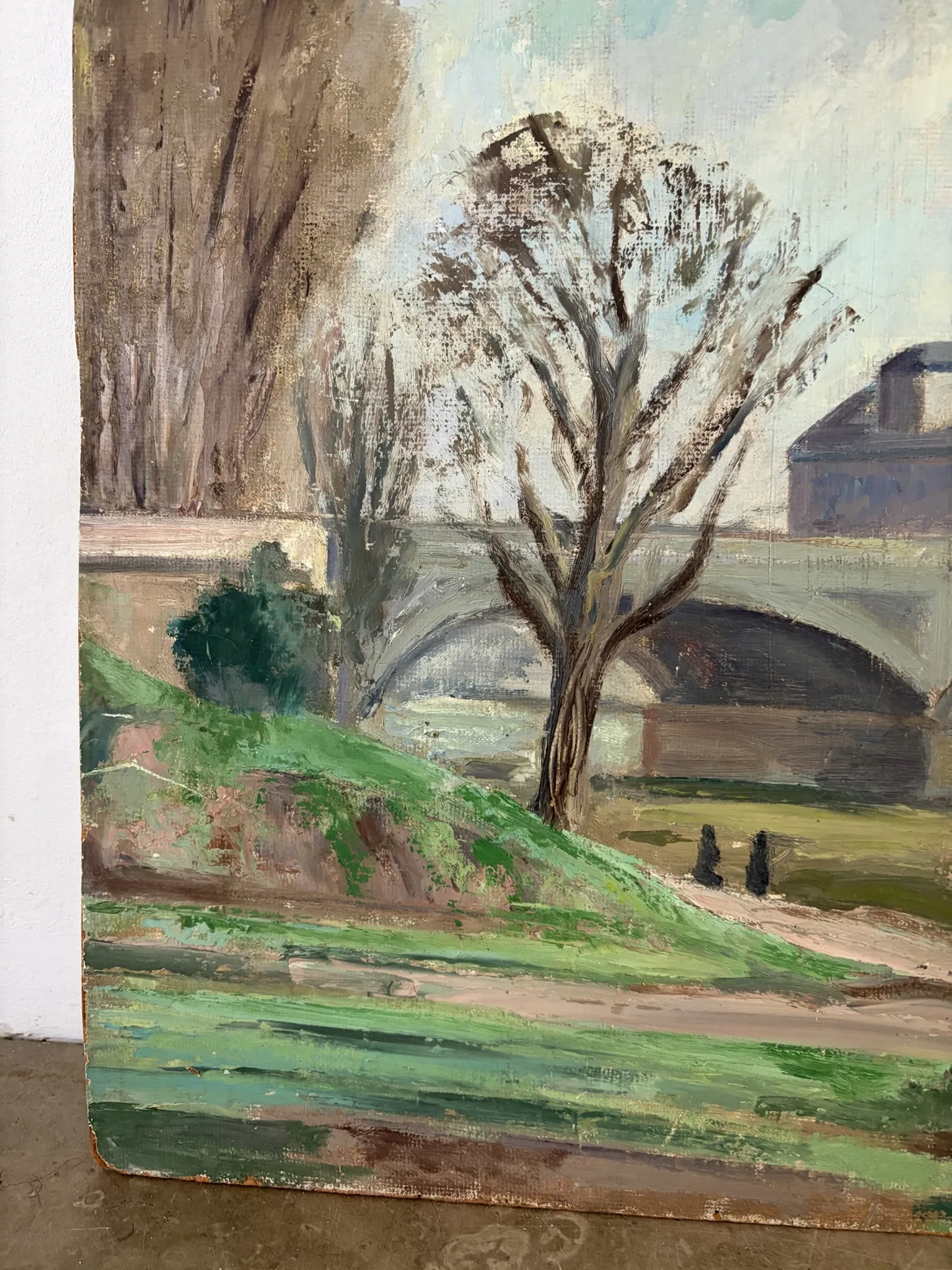 Bridge on the Seine, oil on panel signed A Graves
