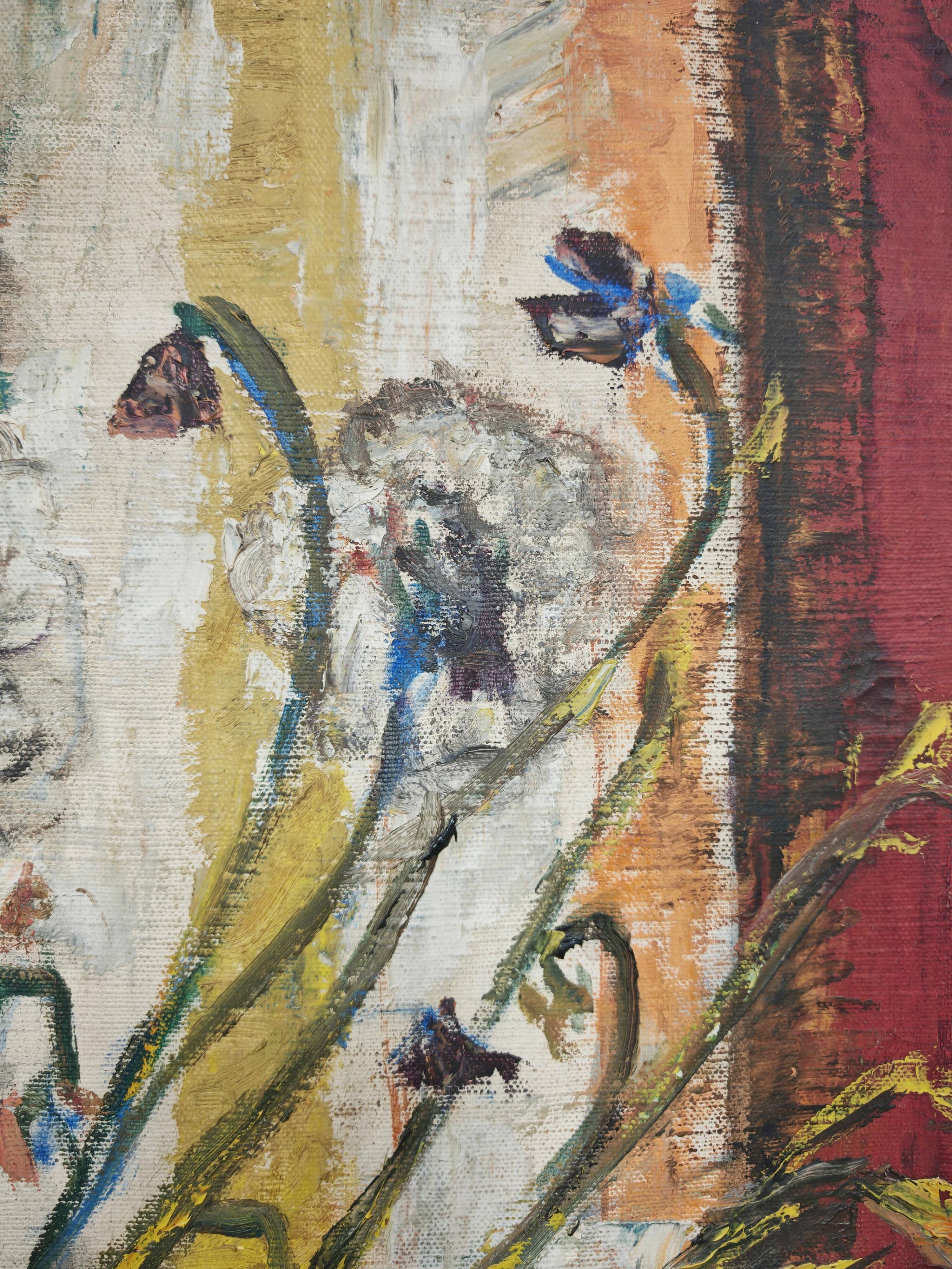 "Flowers", huile sur toile par Branislava Modelska-Jovanovic 1963