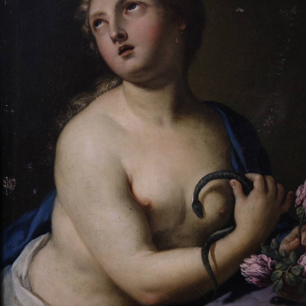 Peinture italienne du XVIIIe siècle sur cuivre, La Mort de Cléopâtre.